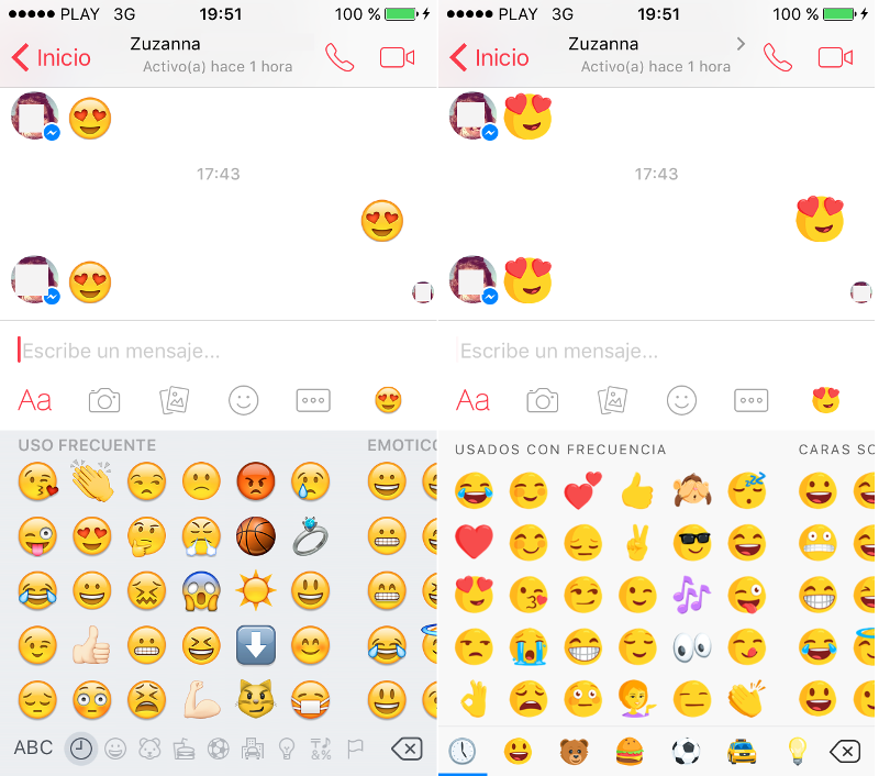 utiliza los emoticonos antiguos en la app Facebook Messenger