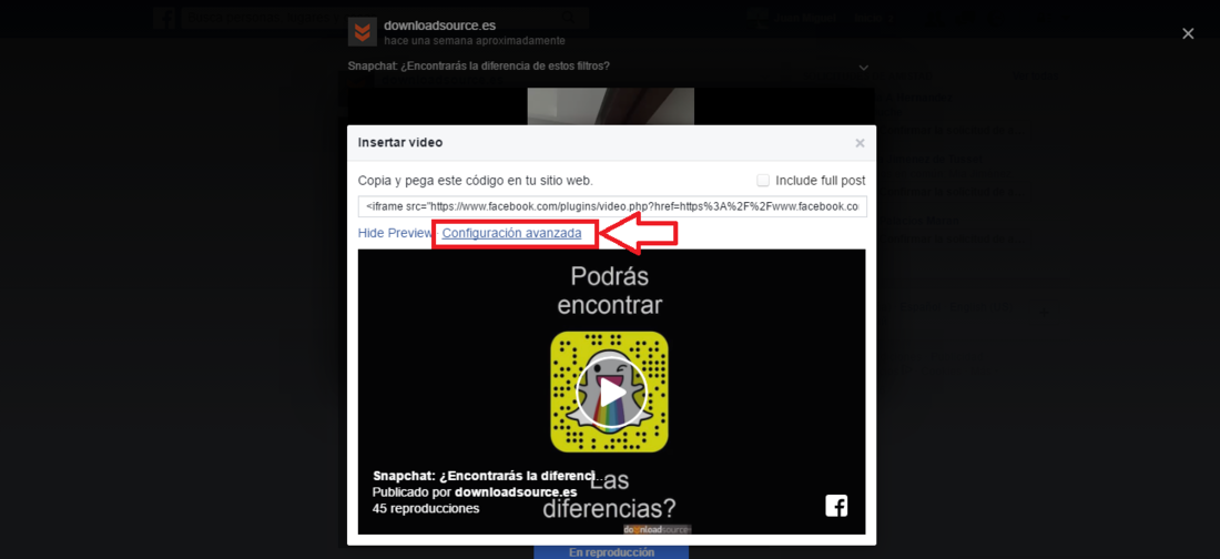 insertar video de facebook en tu Web o blog mediante código ifran