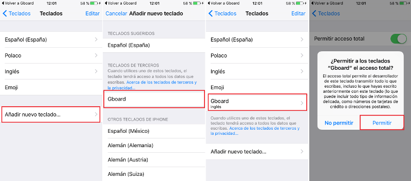 configurar teclado gboard de google en dispositivo iOS