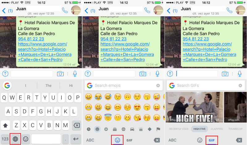 enviar emoticonos y Gif con Gboar de Google en iPhone o iPad