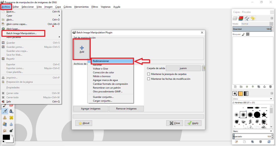 redimensionar imagenes por lotes con gimp