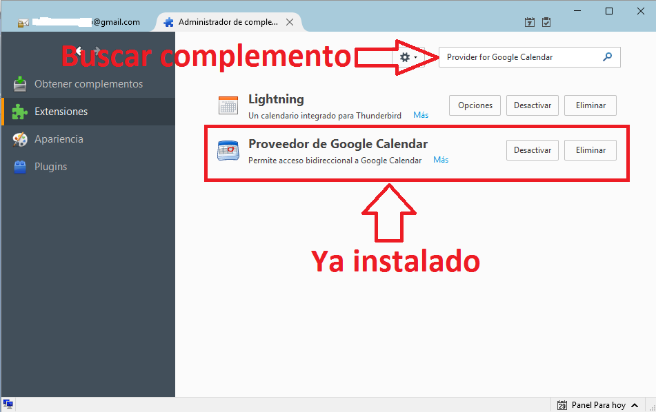 añadir google calendar a Thunderbird