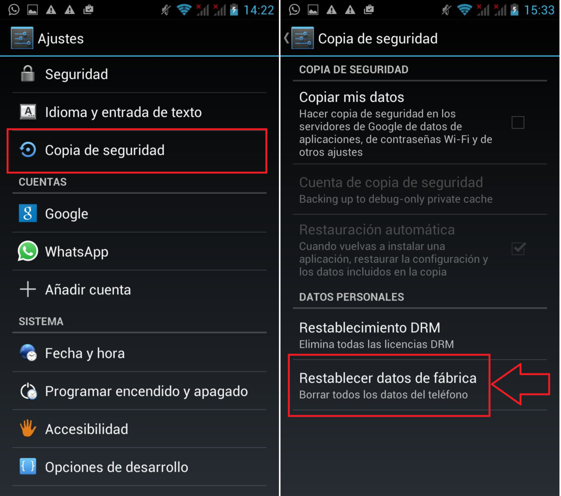 restaurar dispositivo android para solucionar Google play