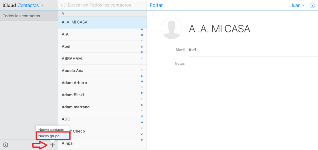 Crear grupos en los contactos de iCloud