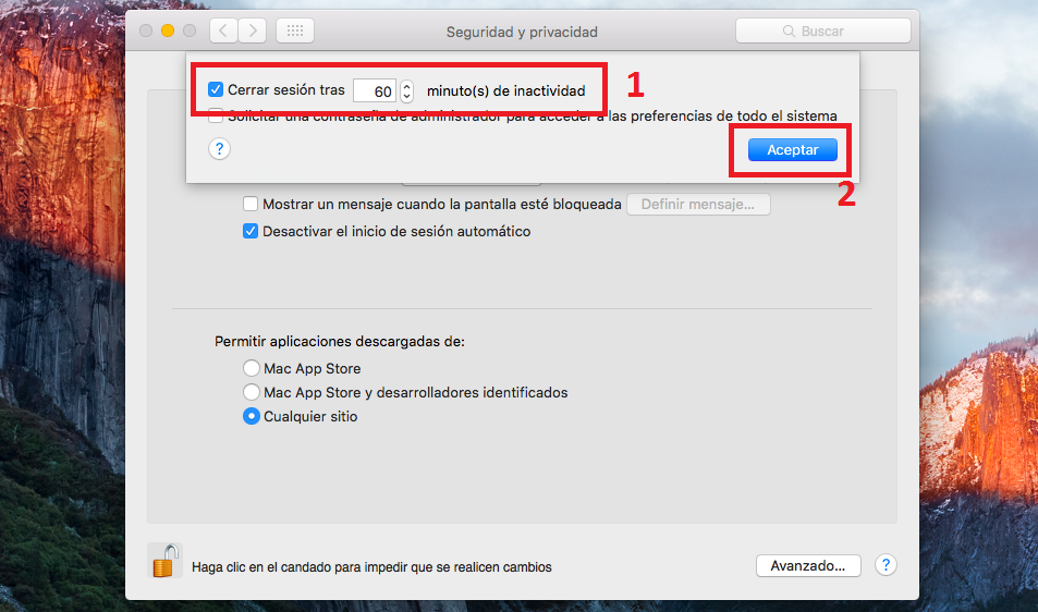 Mac osx cierra sesión automaticamente si no usas tu equipo.