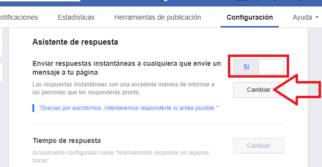 Mensajes privados en las paginas de Facebook con respuesta automática.