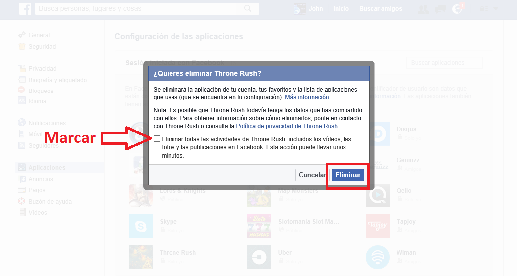 vincular Facebook con Throne Rush