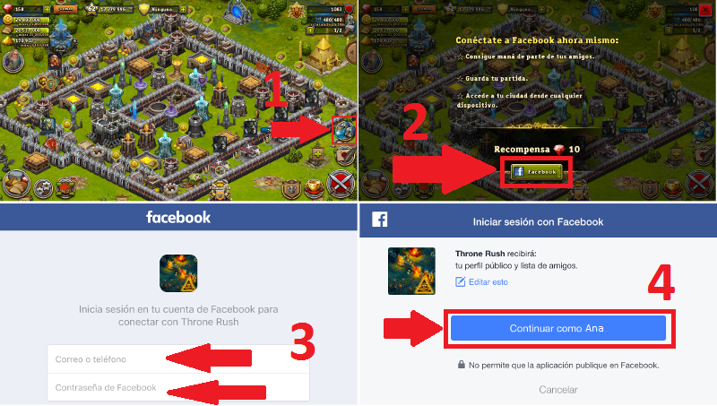 Añadir cuenta de Facebook a Throne Rush