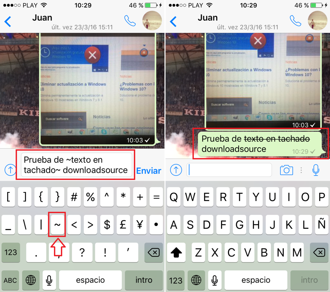 Como escribir y enviar texto tachado a traves del chat de whatsapp