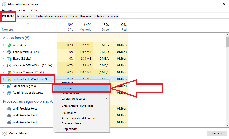 Reinicia el Explorador de Windows para que se solucionen problemas de Windows 10