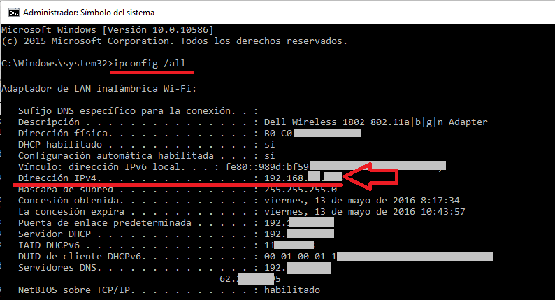 Saber la dirección ip con cmd