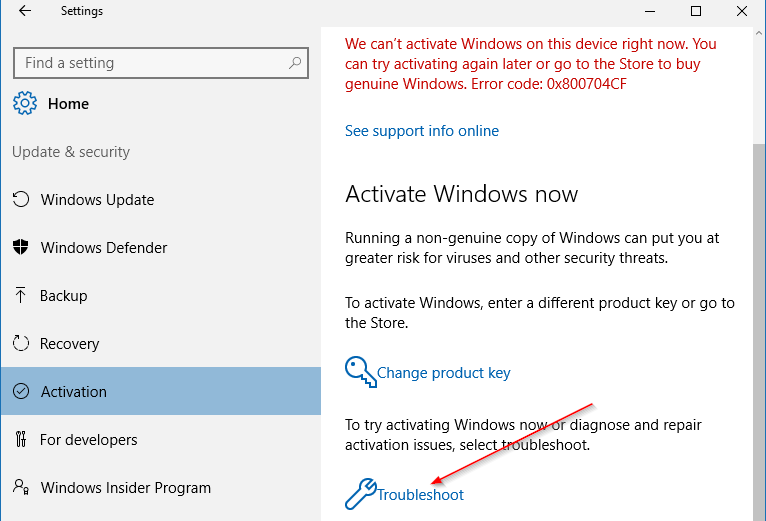 El solucionador de problemas Troubleshooter  te permite solucionar los errores de activación de Windows 10