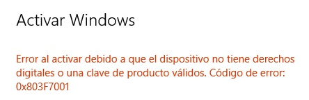 errores de activación de windows 10