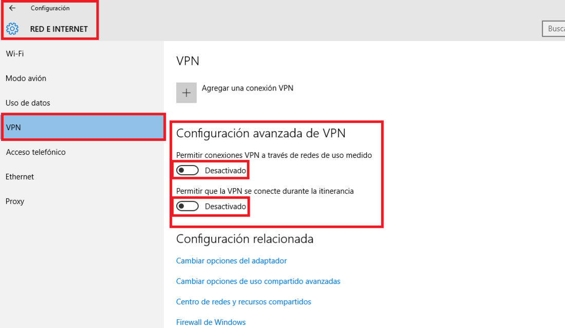 Desactiva servicio de VPN para que solucionar el problema que impide que se detecten redes Wifi en tu ordenador con windows 10