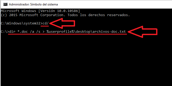 buscar archivos perdido en Windows 10 con el CMD