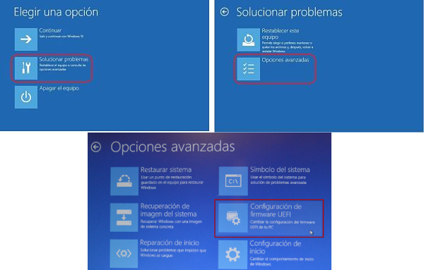 abrir la UEFi desde las opciones avanzadas de Windows 10