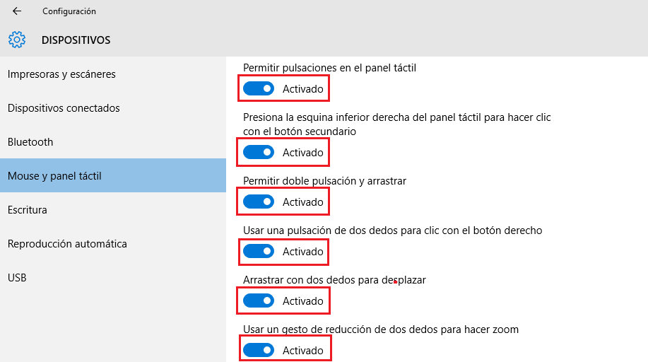 activar los gestos cuando se desactivan tras la actualización de Windows 10