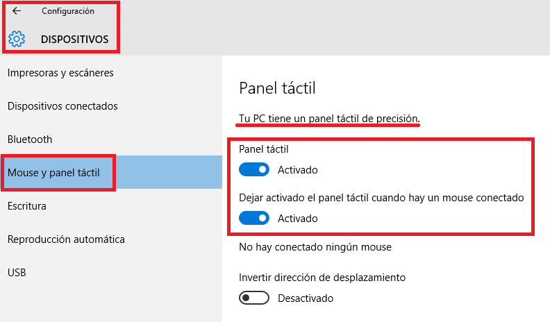 solucionar problemas con los gestos del raton tactil de Windows 10