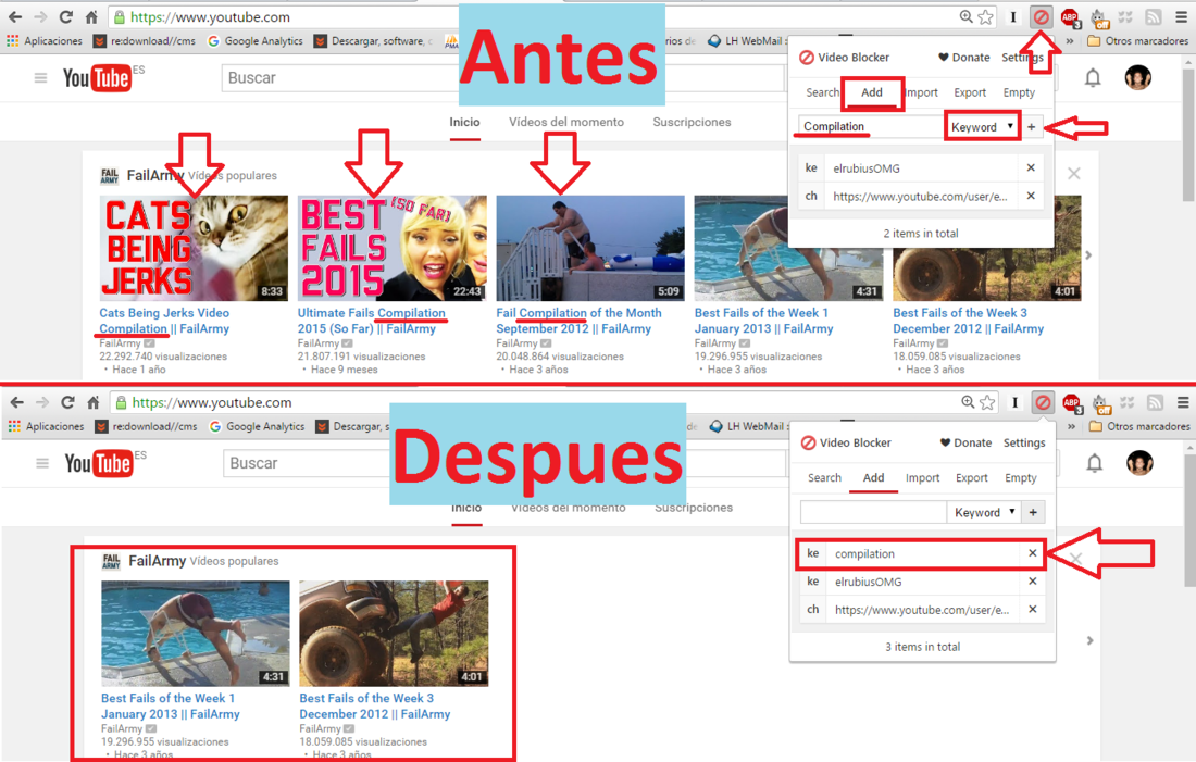 bloquear un conjunto o tipos de videos de Youtube