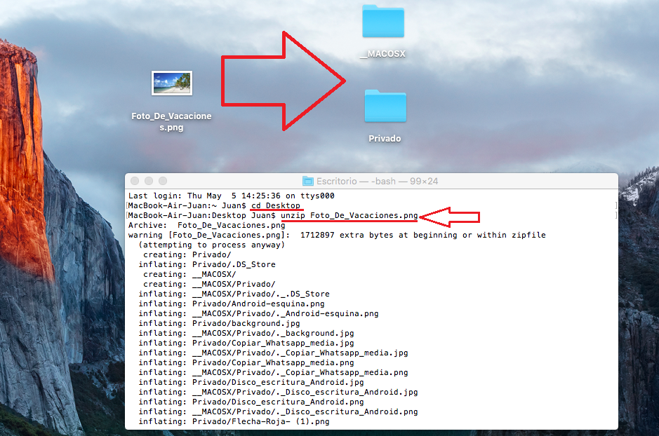 Descomprimir archivos privados y camuflados en una imagen en Mac
