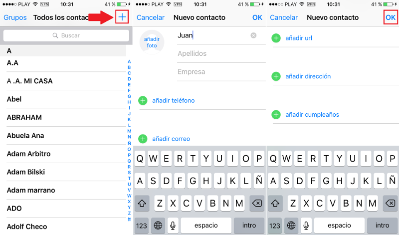 configurar la información personal en iOS (iPhone o iPad)