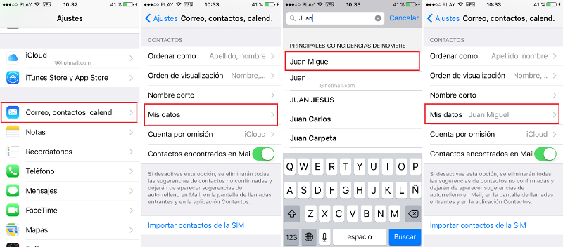 Mis datos en iOS con la información personal de tu contacto en iphone o ipad