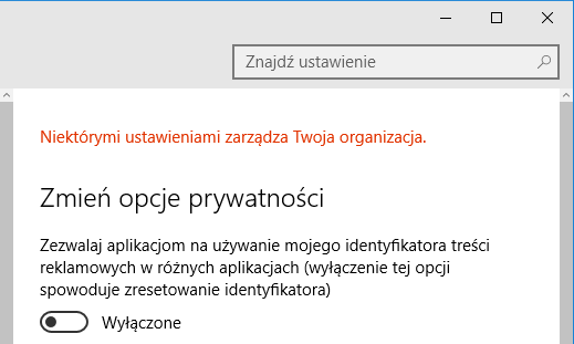 Niektórymi ustawieniami zarządza Twoja organizacja