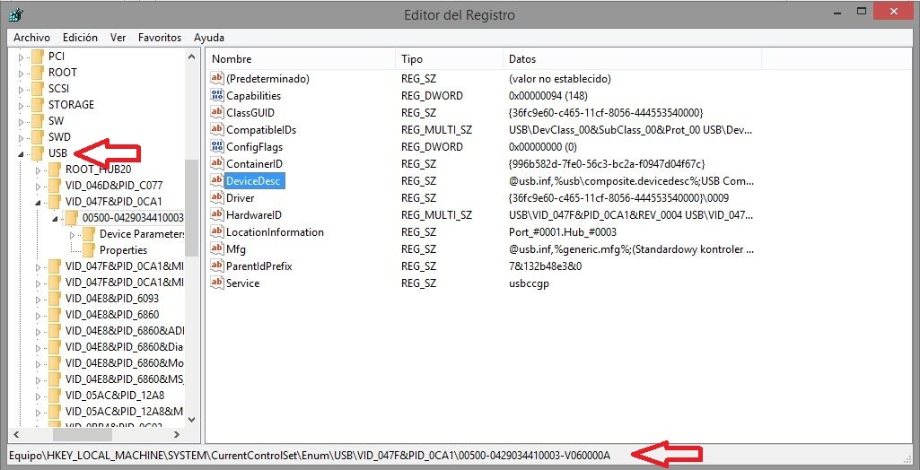 Editar el registro para solucionar los dispositivos USB en Windows