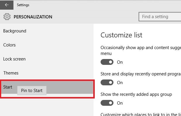 Como poner en el start menu la opción de ajustes de Windows 10