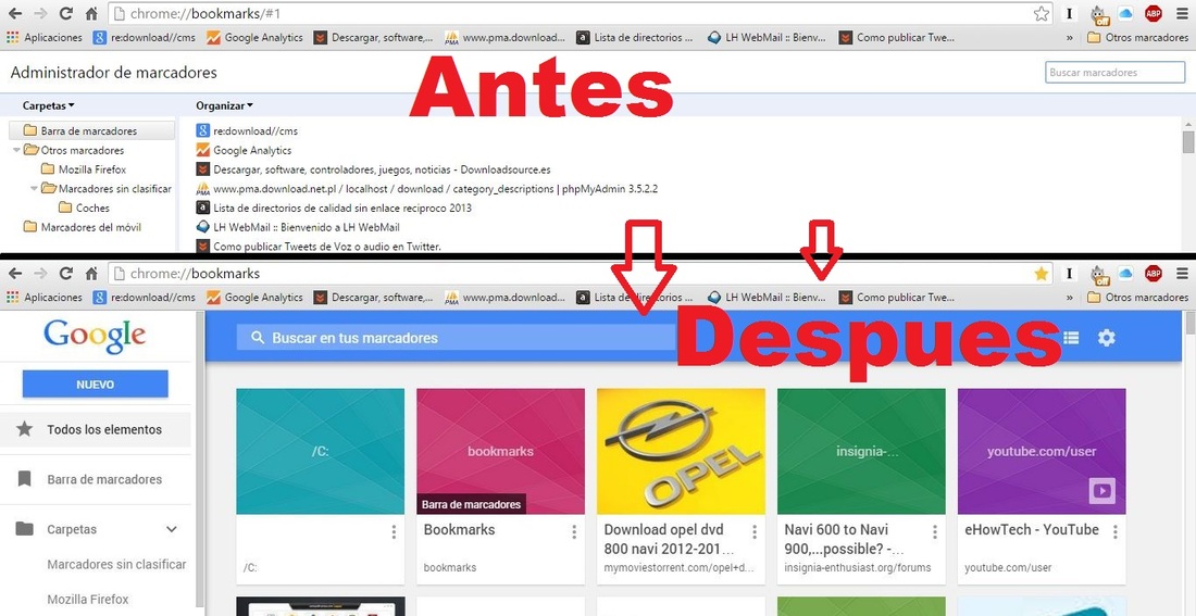 Como cambiar entre el antiguo y el nuevo gestor de marcadores de Google Chome