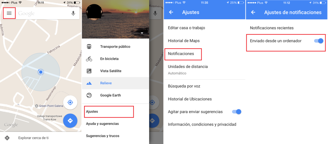 Enviar ubicación o sitio desde el navegador Web a tu iPhone o iPad