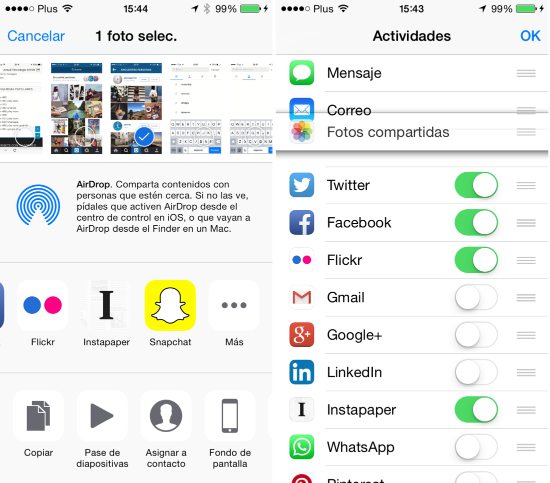 Usar el menú de compartir en iOS 8 y personalizarlo según tus características