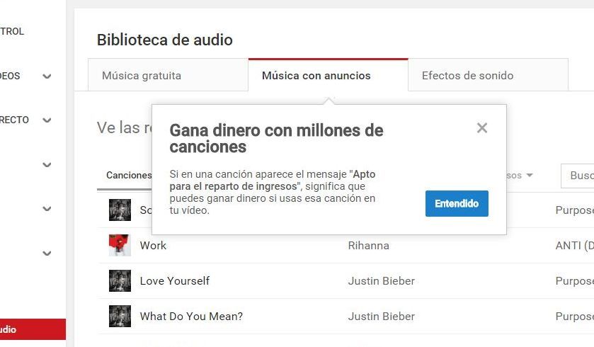 Reparto de ingresos para los videos de youtube que use canciones populares