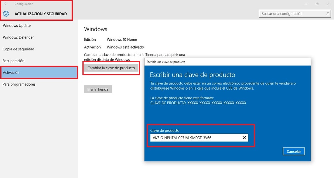Como actualizar la versión de Windows 10 Home a la versión Windows 10 Pro con una clave deproducto generica