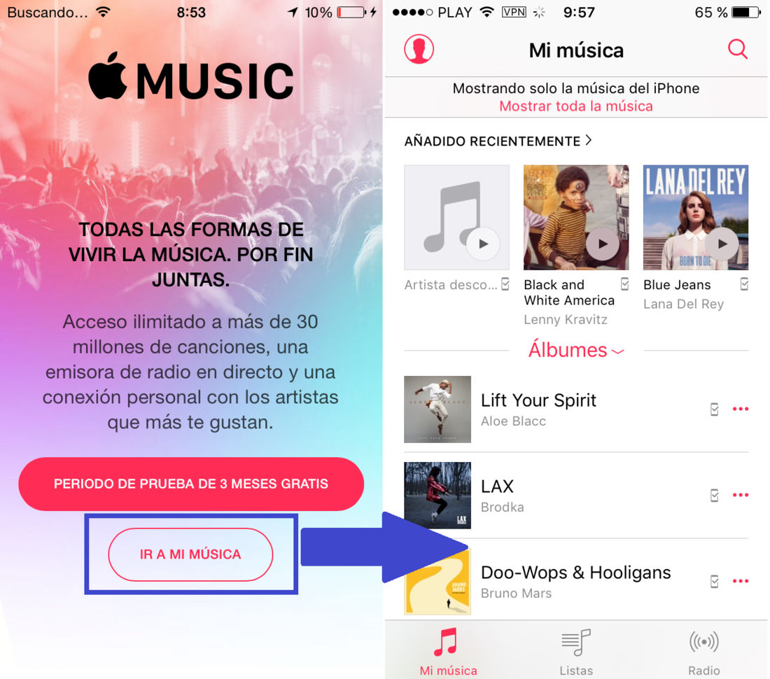 Dehabilitar la pantalla de suscripción a Apple Music cuando abras la app Musica local de iPhone o iPad
