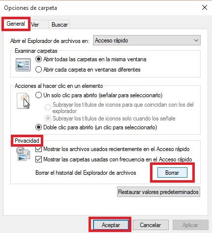 Borrado del historial de los archivos recientes del explorador de archivos