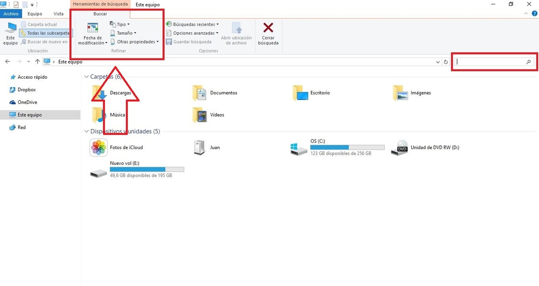 aplicar filtros de busqueda en el explorador de Windows 10 para encontrar mejor tus archivos.