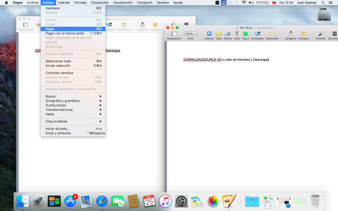 Como copiar y pegar texto con el menu superior de OSX capitan en macbook