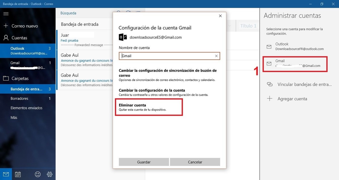 cerrar sesión en cuentas de correo electrónico de la aplicación Correo de windows