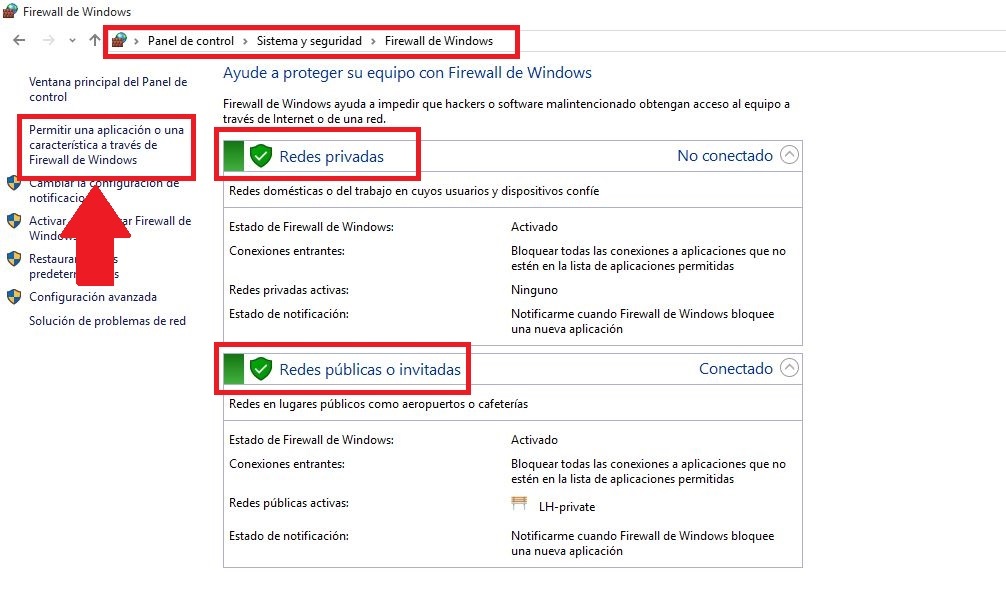 como abrir o cerrar el acceso a internet a través del Firewall de Windows