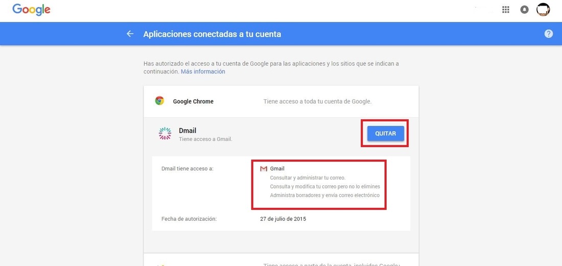 eliminar acceso de una app o servicio web a tu información personal de google