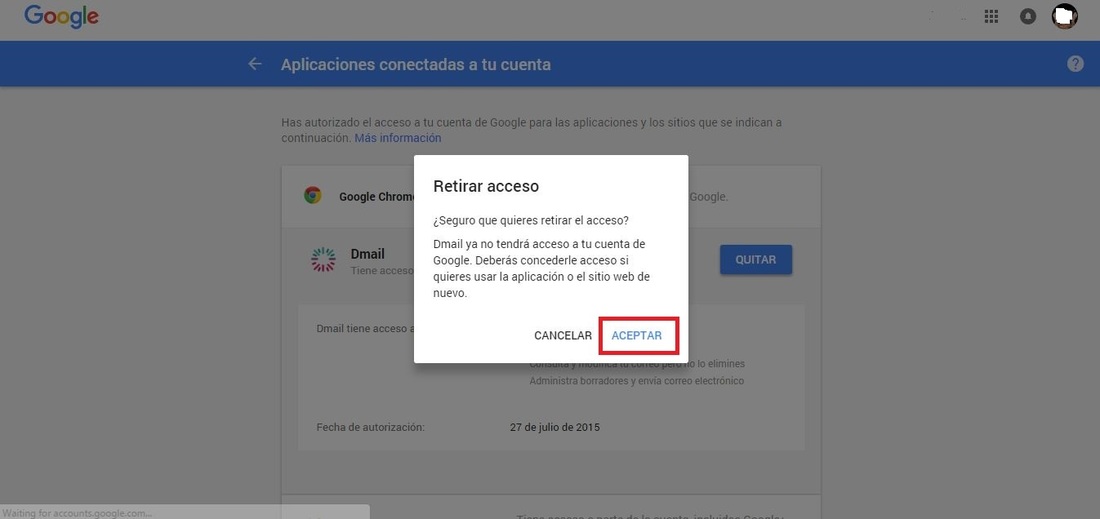 desvincular aplicaciones o servicios Web de tu cuenta de google