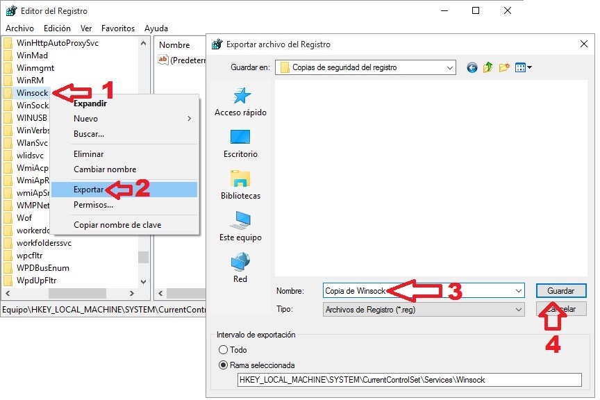 como crear una copia de las clave del registro de Windows como medida de seguridad