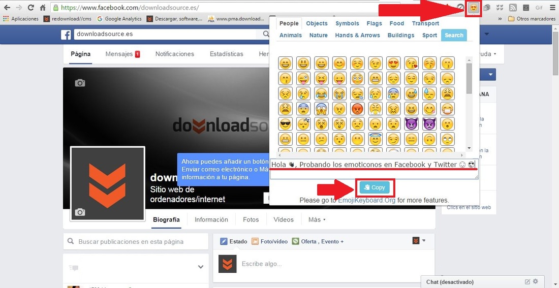 Mensajes con emoticonos en Facebook o Twitter