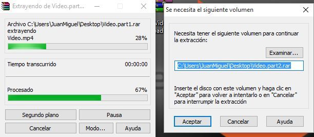 error al extraer partes de archivos comprimidos .rar y .zip