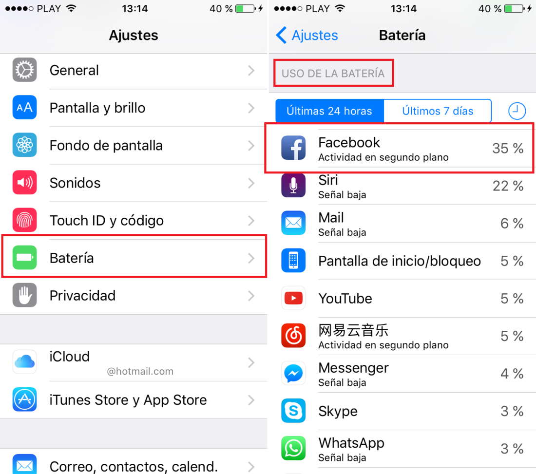 consumo excesivo de la bateria en iPhone por la app oficial de Facebook