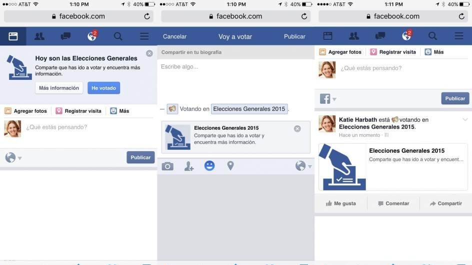 Facebokk habilita un botón He votado para indicar que fuistes a votar ha las urna el 20 de diciembre en las elecciones generales