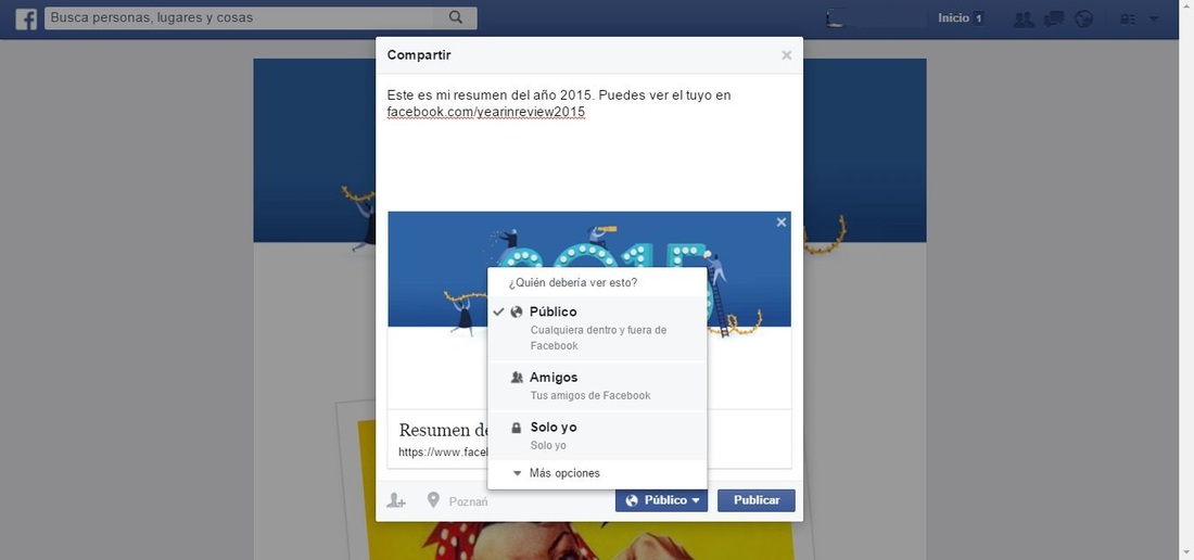 configuración del resumen del año 2015 en facebook