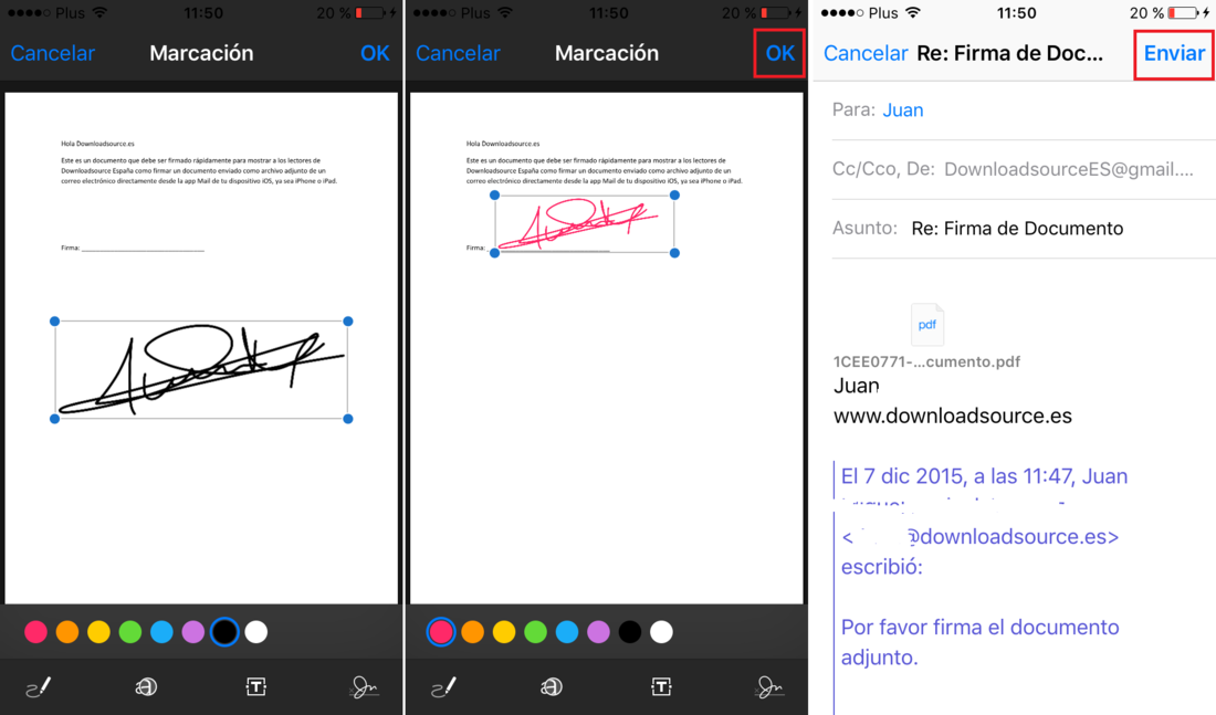 Enviar documento firmado desde tu dispositivo iOS 9 en tu app Mail