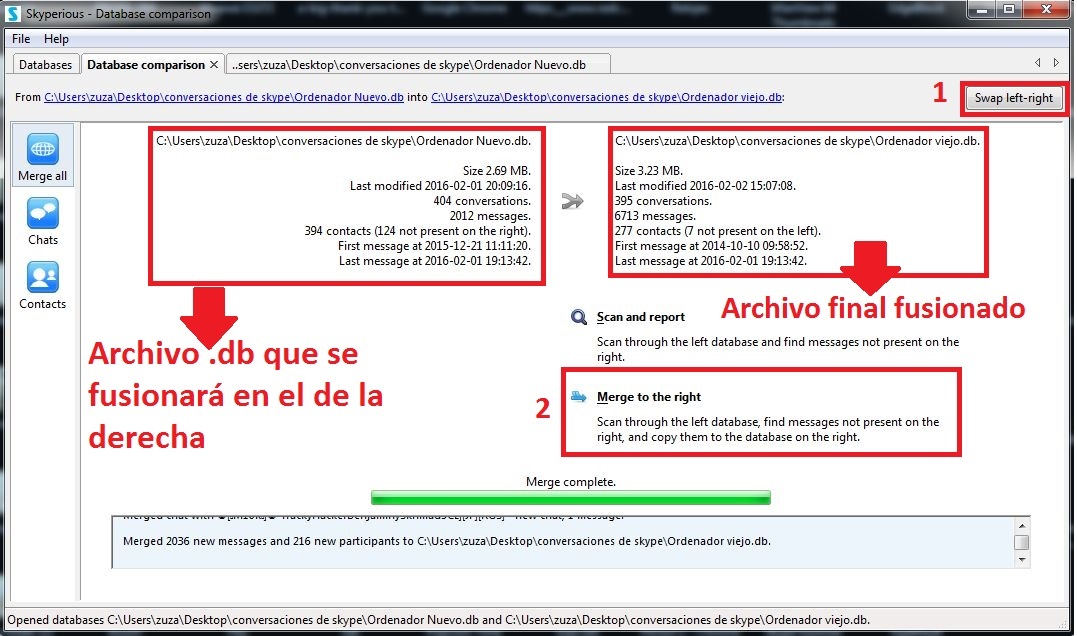 unir conversaciones de Skype de dos ordenadores en una sola